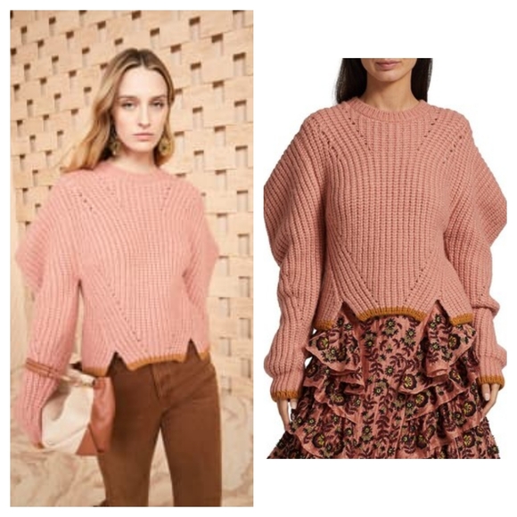 Ulla Johnson L Lorena alpaca wool sweater pink puff sleeves - Picture 1 of 12